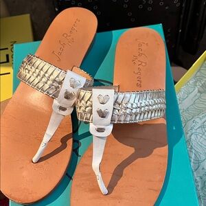 Jack Rogers Metallic Silver and Tan Thong Sandals